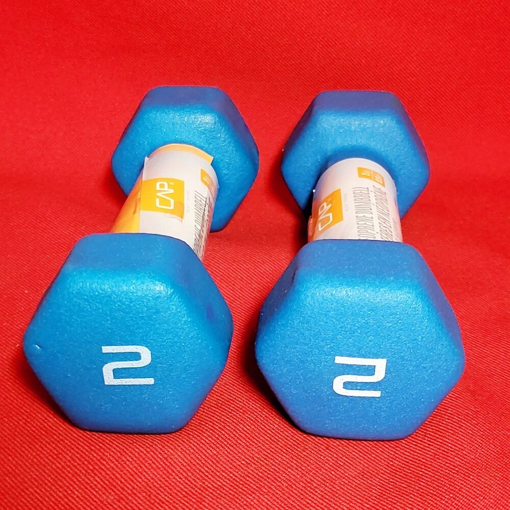 CAP Neoprene Coated Dumbbell Weights Blue 2 Pc 2 Lbs Hex Shaped Head